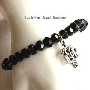 LPN Nursing Caduceus Charm Bracelet Black Bead